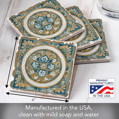 Thirstystone Medallion 4 Pack Tumbled Tile Stone Coasters | 4" Square, - Image 3