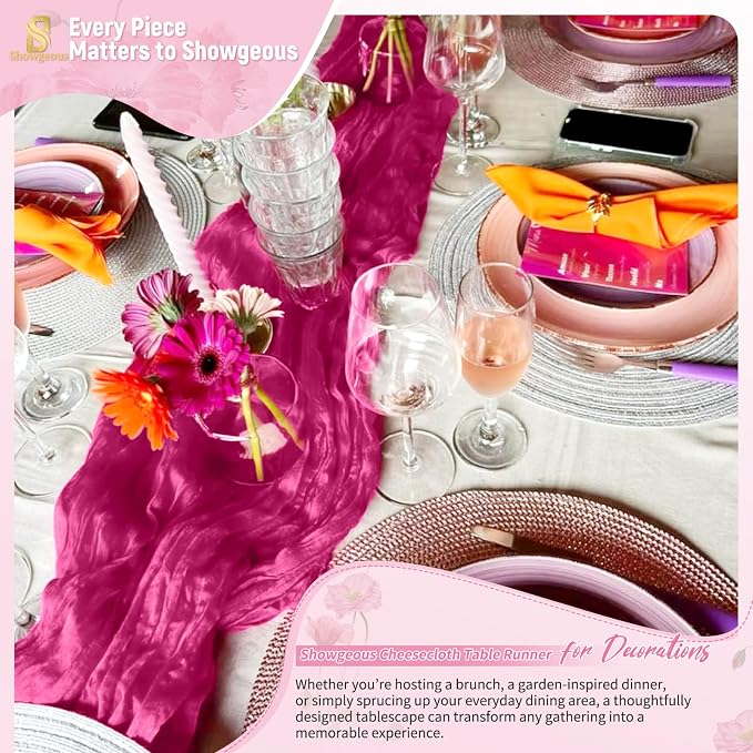Showgeous 4 Pack Fuschia Cheesecloth Table Runner, 17 x 108 Inches | Boho - Image 8