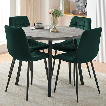 Modern 4-Person Round Dining Table Set, Space-Saving for Kitchen, Living Room, Apartment, Includes Dining Table & 4 Green Chairs,Small Dining Room Set for 4