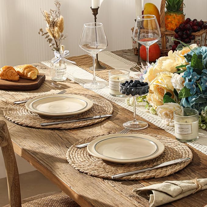 13.8'' Round Woven Placemats Set of 4, Boho Wicker Chargers, Terrekraft | - Image 7