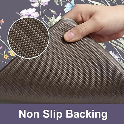 KIMODE Anti Fatigue Kitchen Mats for Floor, 20"x47"+20"x32" Farmhouse Kitchen Rugs Sets of 2, Padded Kitchen Floor Mats, Comfort Standing Mats for Sink, Laundry, Office, Desk Dark Grey/Purple