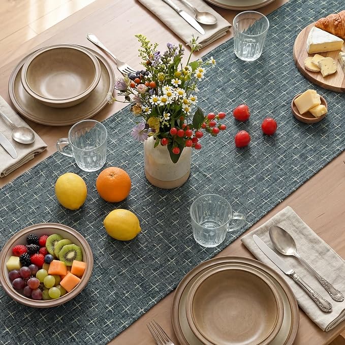 Artoid Mode Navy Blue Cross-Star Textured Table Runner, Seasonal Waterproof - Image 4