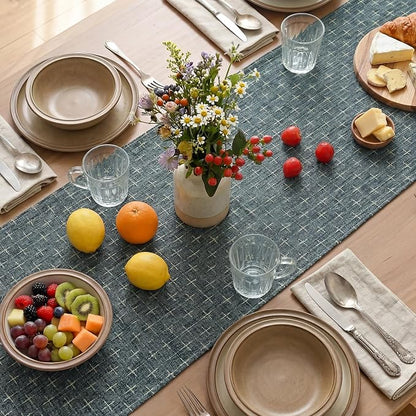 Artoid Mode Navy Blue Cross-Star Textured Table Runner, Seasonal Waterproof - Image 4