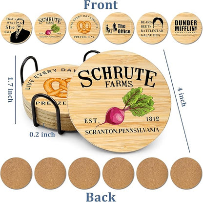 6 PCS The Office Cork Coasters for Drinks,The Office TV Show Merchandise,Funny Set with Coaster Holder,Dunder Mifflin Kitchen Decor,Michael Scott TV Themed Coasters Gifts for Fans