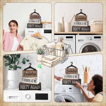 Moucuny 4 Pcs Farmhouse Laundry Room Decor and Accessories Stacked Blocks The - Image 5