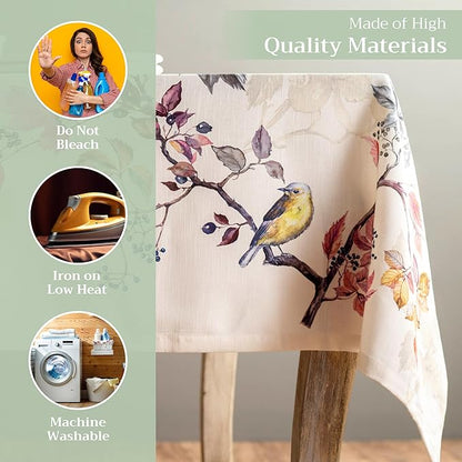 Maison d' Hermine Table Cloth Square Table 100% Cotton 60 x 60 Inches Fall Tablecloth Reusable Everyday Use for Thanksgiving Christmas Decorations Dining Farmhouse Party (Equinoxe - Beige)