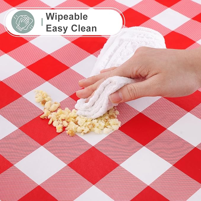 misaya Rectangle Waterproof Vinyl Table Cloth, Buffalo Flannel Backed Tablecloth, Wipeable Plastic Table Cover for Valentine's Day, Dinner, Kitchen, Outdoor (60" x 102", Red and White)