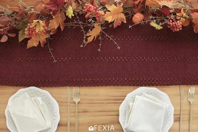 Burgundy Red Table Runner with Tassels 12x90 Inch - Image 6
