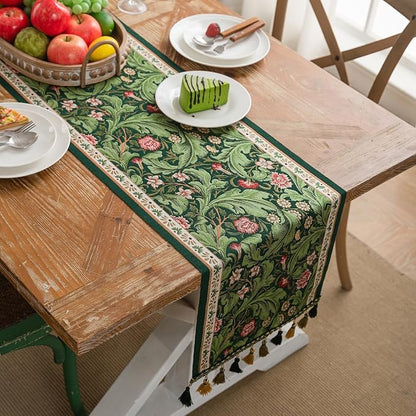 Floral Table Runner with Tassel Edges, Cotton Blend Decorative Runner - Image 3