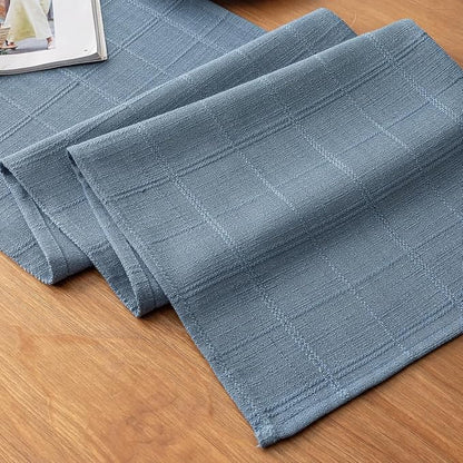 Linen Textured Table Runner, Machine Washable, Farmhouse Neutral Checked table by Aoztio