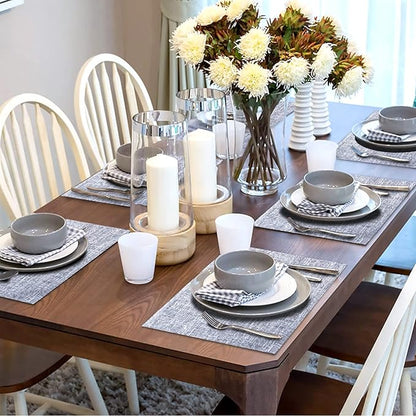 Cloth Placemats Set of 8, Double Thickened Washable Dining Table Mats Place Mats Indoor/Outdoor Linen Place Mats for Dinner Table Durable Table Mats Easy to Clean(Silver Gray)
