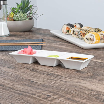 Melamine Triple Bowl, Melamine Triplet Bowl Set - Square Bowls - White - 8.8" - 10ct Box - Voga - Restaurantware