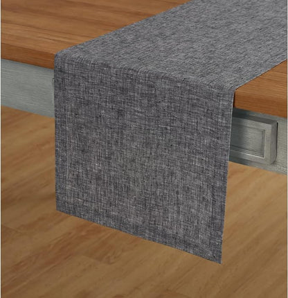 Solino Home 100% Pure Linen Table Runner Black Woven, Athena 14 x 60 in | Table - Image 2