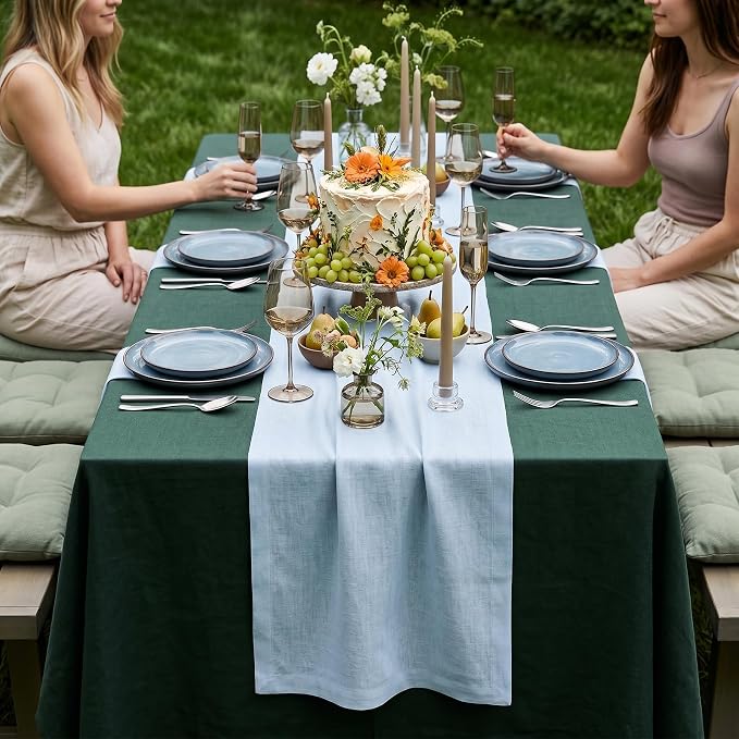 Solino Home 100% Pure Linen Table Runner Ice Water Long, Fete 14 x 120 in | - Image 2