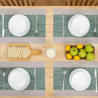 Winknowl Placemats, Set of 8 Heat Resistant Stain Resistant Woven Vinyl Insulation Place mats, Durable Washable Elegant Table Mats for Dining (Striped Green)