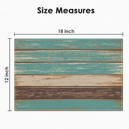 Emvency Farmhouse Placemats Set of 4, 12x18 Inch Vintage Green and Brown Art Painting Table Mats for Outdoor Home Party Kitchen Dining Decoration