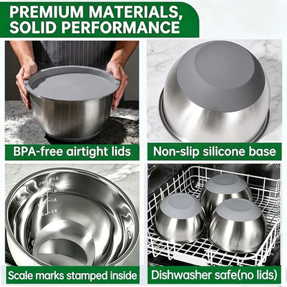 Deedro Mixing Bowls with Airtight Lids, Stainless Steel Mixing Bowls Set | - Image 7