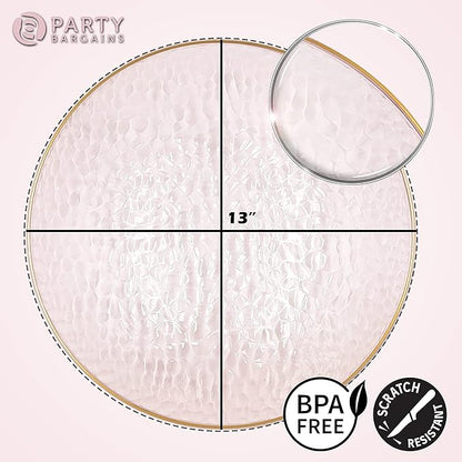 PARTY BARGAINS 13-Inch Charger Plates - 48 Pack, Hammered Pink Gold Rim, Heavy-Duty Disposable Chargers for Elegant Dining - Ideal for Weddings and Formal Events