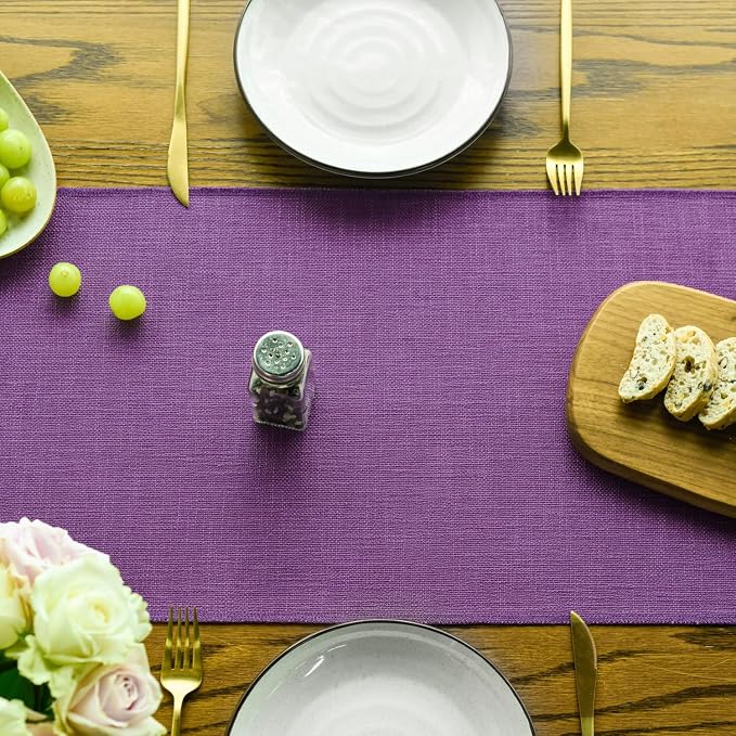Artoid Mode Lilac Purple Tassel Table Runner, Mardi Gras Linen Blend Rustic - Image 2
