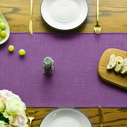 Artoid Mode Lilac Purple Tassel Table Runner, Mardi Gras Linen Blend Rustic - Image 2