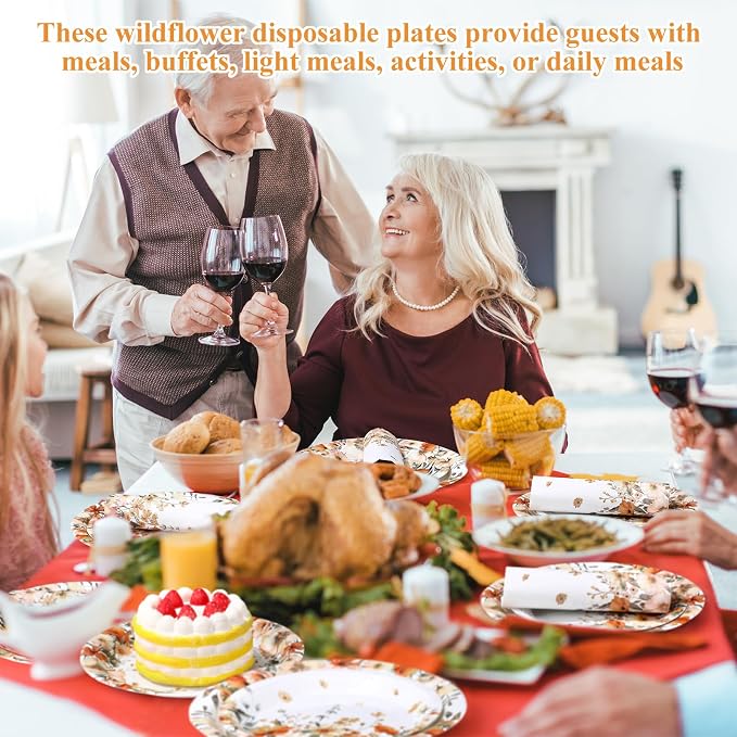 250 Pcs Fall Floral Party Decorations Include Autumn Flowers Paper Plates - Image 5