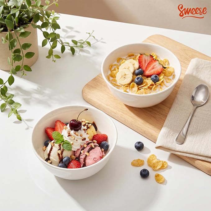 Sweese 10 oz Ceramic Bowls Set of 6, Oatmeal and Snacks, Stackable Small - Image 2