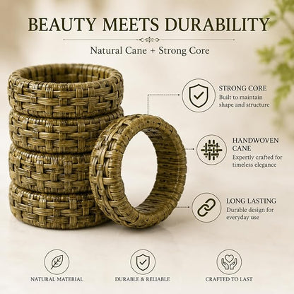 Cane Woven Napkin Rings Set of 12, Versatile Cane Napkin Holder Natural - Image 5