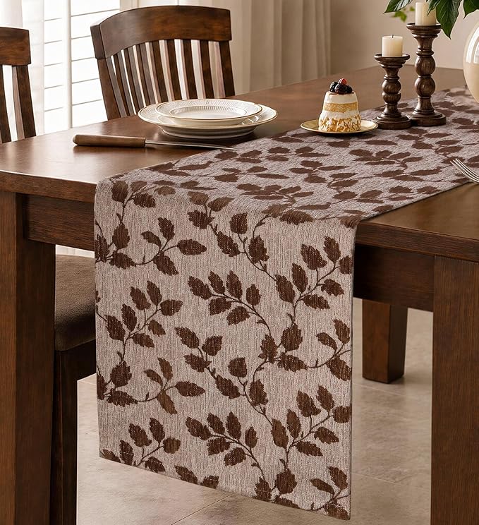 13"x 72" Jacquard Woven Chenille Table Runner, Autumn Leaves | Exquisite by MuseHaus