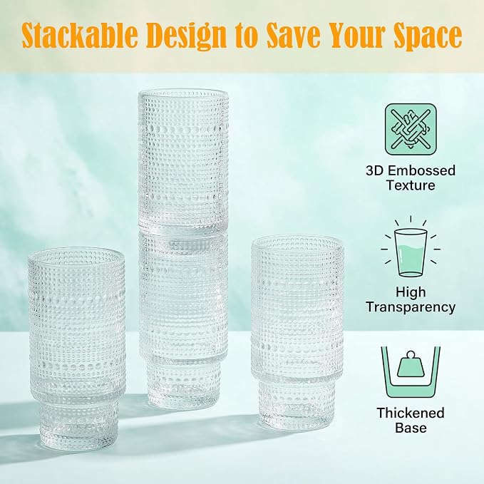 Glass Cups with Lids and Straws 16 oz Begonia Drinking Glasses Set | Vintage - Image 3