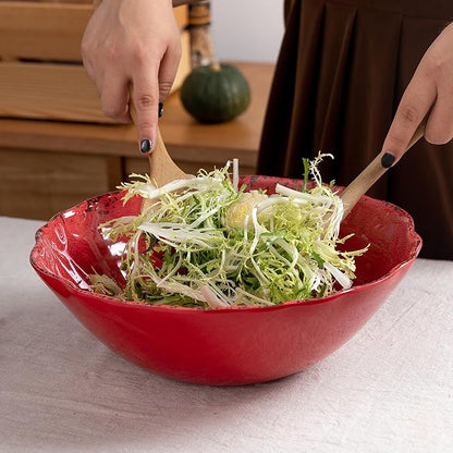 LEHAHA Rustic Crackle Melamine Serving Bowls, 130 OZ and 12 inches Waved Rim Salad Bowl,Unbreakable Pasta Bowls and Mixing Bowls, Set of 2, Pefect for Christmas and All Festivals