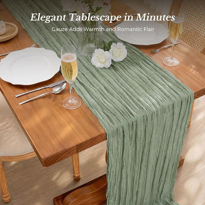 10 Pack Sage Green Cheesecloth Gauze Table Runners, 35x120 Inch | Extra Wide - Image 2