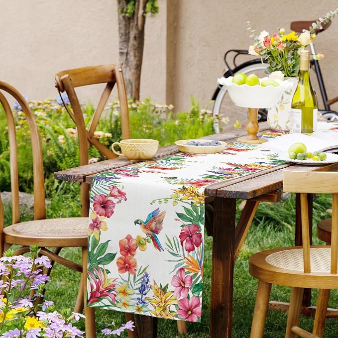 Summer Tropical Floral Table Runner Spring Butterfly Burlap Table Runners - Image 9