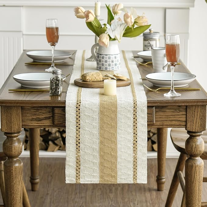 Artoid Mode Burlap Brown Rustic Woven Table Runner 12x60 Inch | Holiday - Image 2