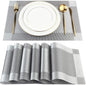 DACHUI Placemats Set of 8, Linen Look Woven Place Mats, Water Resistant, Heat Resistant, Washable, Durable Table Mats (Silver Grey)