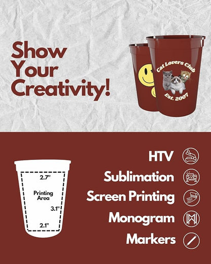PartyPrints 10 Pack Small 10 to 12 oz Maroon Reusable Blank Plastic Cups - Image 4