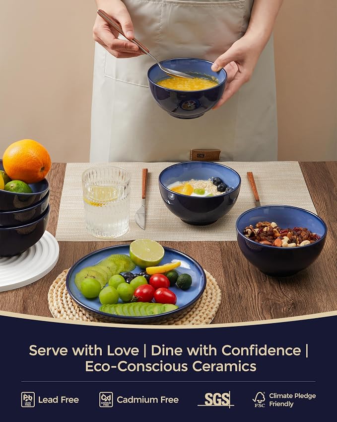 22 Oz Ceramic Cereal Bowls, 5.5 Inch Microwave & Dishwasher Safe Lead-free Soup - Image 3