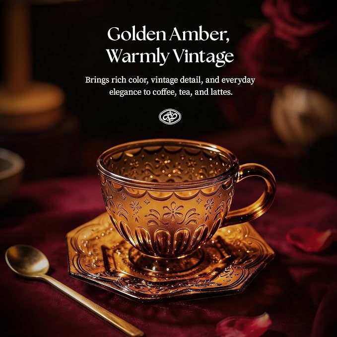 Vintage Glass Tea Cup and Saucer Set, 12 oz Large Coffee Cup | Handcrafted - Image 2