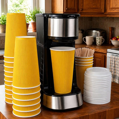 Restaurantware Ripple Wall Coffee Cups 500 Count 16 Ounce Insulated Yellow - Image 3