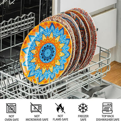 UNK U Melamine Dinner Plates Set of 6, 10.5 Inch Bohemian Plates in 6 Vibrant Colors, Unbreakable Dinner Plates for Kitchen, Weddings, Birthdays, Entertaining, Dishwasher Safe