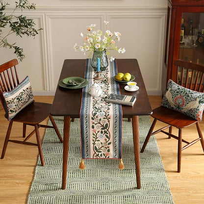 Designer Vintage Linen Table Runner, Floral Pattern, Dining Table, Thanksgiving - Image 9