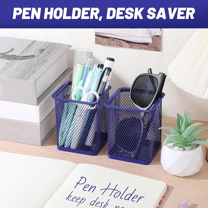 Segarty Pen Cup Holder, 6 Pack Square Dark Blue Pen Holder - Image 5