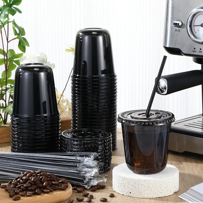 Ziliny 50 Sets 12 oz Black Plastic Cups - Image 2