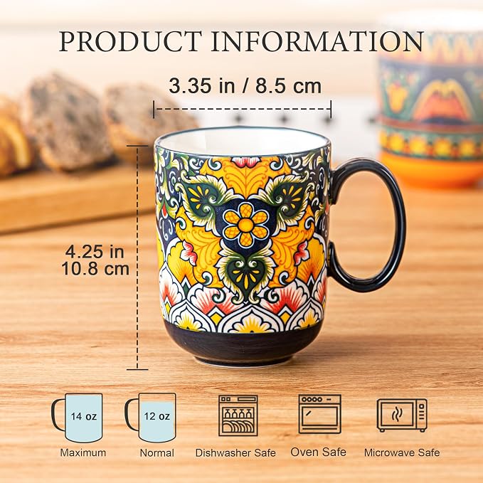 Henten Home Ceamic Coffee Mug Set of 6, 14 oz Colorful Latte Cup - Image 2