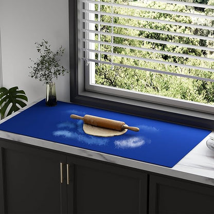 Quality Silicone Table Mat 47x24 Inch - High Heat Resistant (Lab Tested 482°F), Non-Slip Oil-Resistant Surface for Baking & DIY | Waterproof & Easy Clean (Blue)