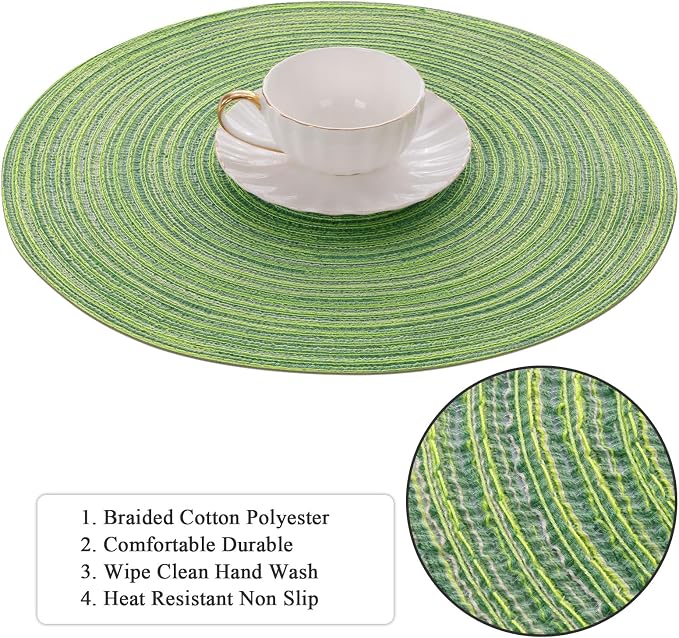 SHACOS Round Placemats Set of 8 Washable 15 inch Round Table Mats Braided Non - Image 5