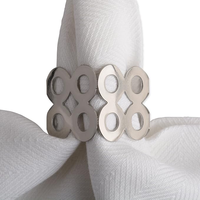 DII Decorative Geometric Napkin Ring Set, Die Cut Square Silver - Image 4