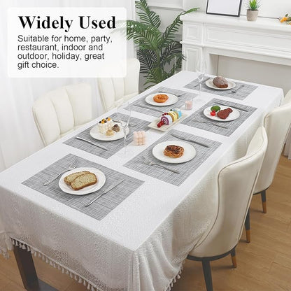 SHACOS Woven Vinyl Placemats Set of 6 Wipe Clean Table Placemats Heat Resistant Wipeable Non Slip Table Mats Indoor Outdoor, Gray White
