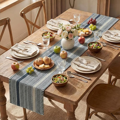 Artoid Mode Dark Blue Farmhouse Stripe Braided Table Runner 12x90 Inch | - Image 5