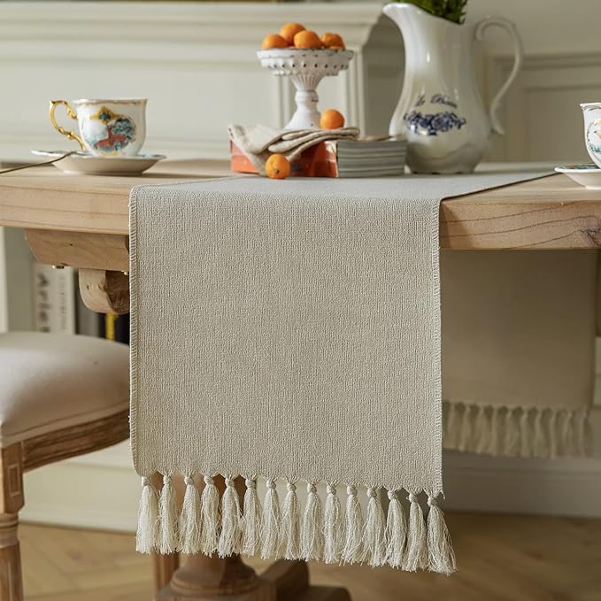 Natural Table Runners 108 Inches Long, Burlap Linen Style Rustic Farmhouse by ZEEMARTONLINE