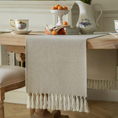 Natural Table Runners 108 Inches Long, Burlap Linen Style Rustic Farmhouse by ZEEMARTONLINE